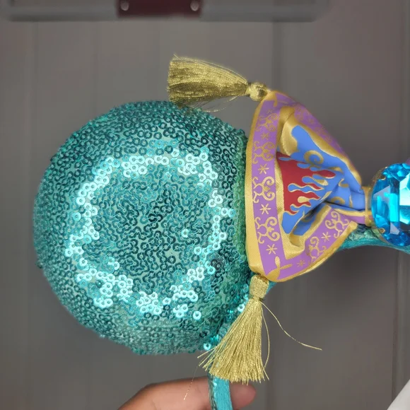 Disney Parks Aladdin Magic Carpet Themed Sequin Teal Minnie Mouse Ears Headband - Picture 3 of 14